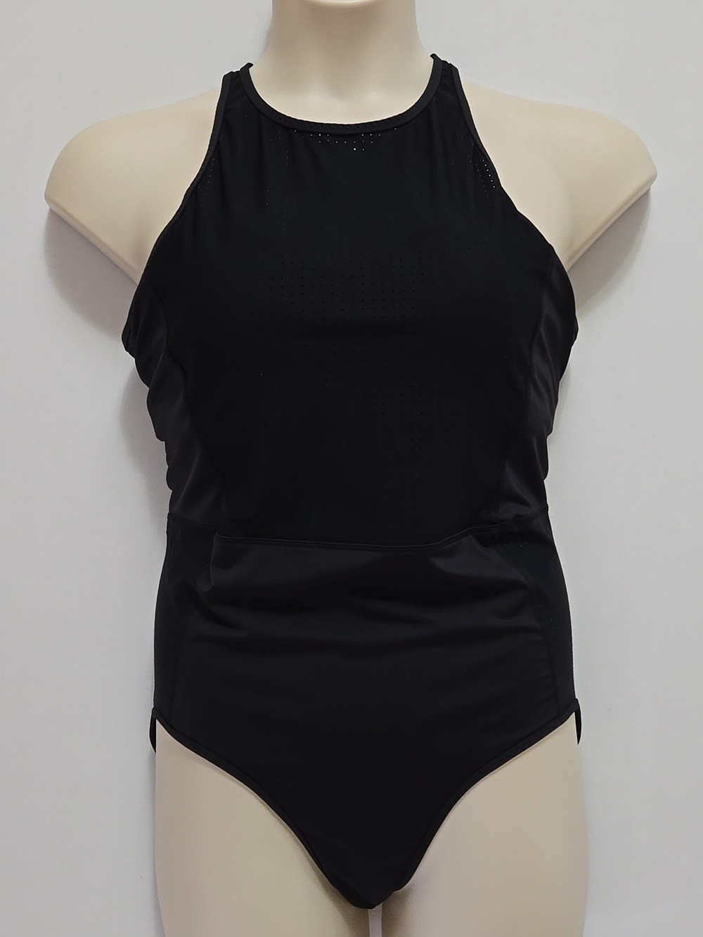 Athleta Cross Train Black One Piece Swimsuit Racerback Zipper Leash Pull Cord L - Picture 3 of 16